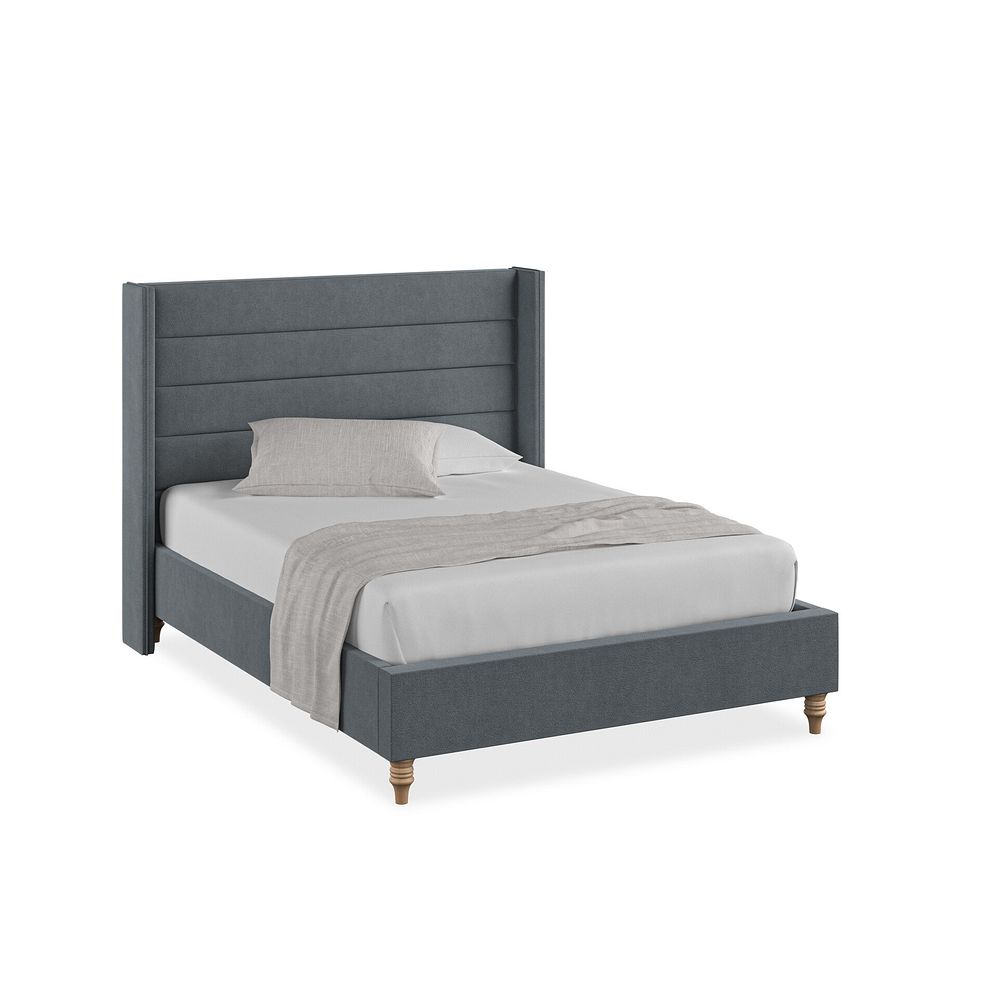 Penryn Double Bed with Winged Headboard in Venice Fabric - Graphite 1