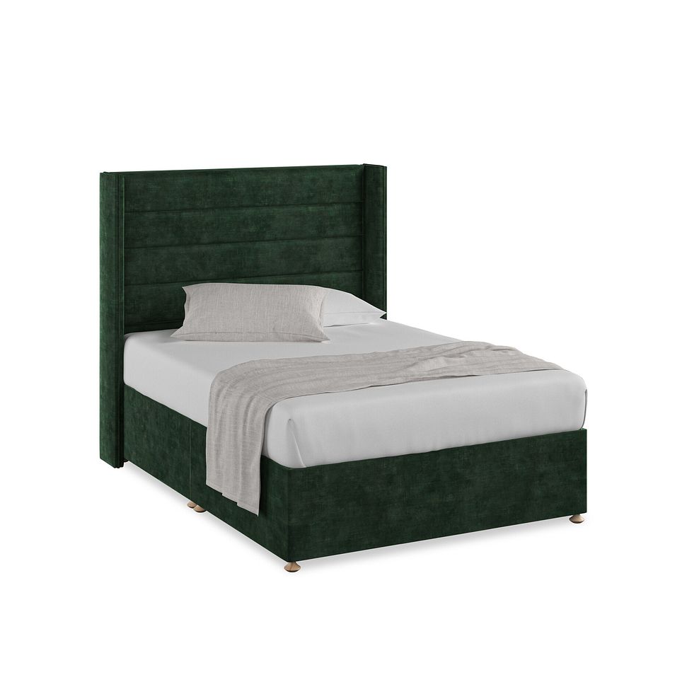 Penryn Double Divan Bed with Winged Headboard in Heritage Velvet - Bottle Green 1