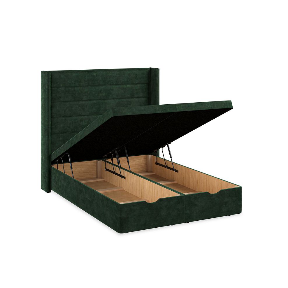Penryn Double Storage Ottoman Bed with Winged Headboard in Heritage Velvet - Bottle Green 3