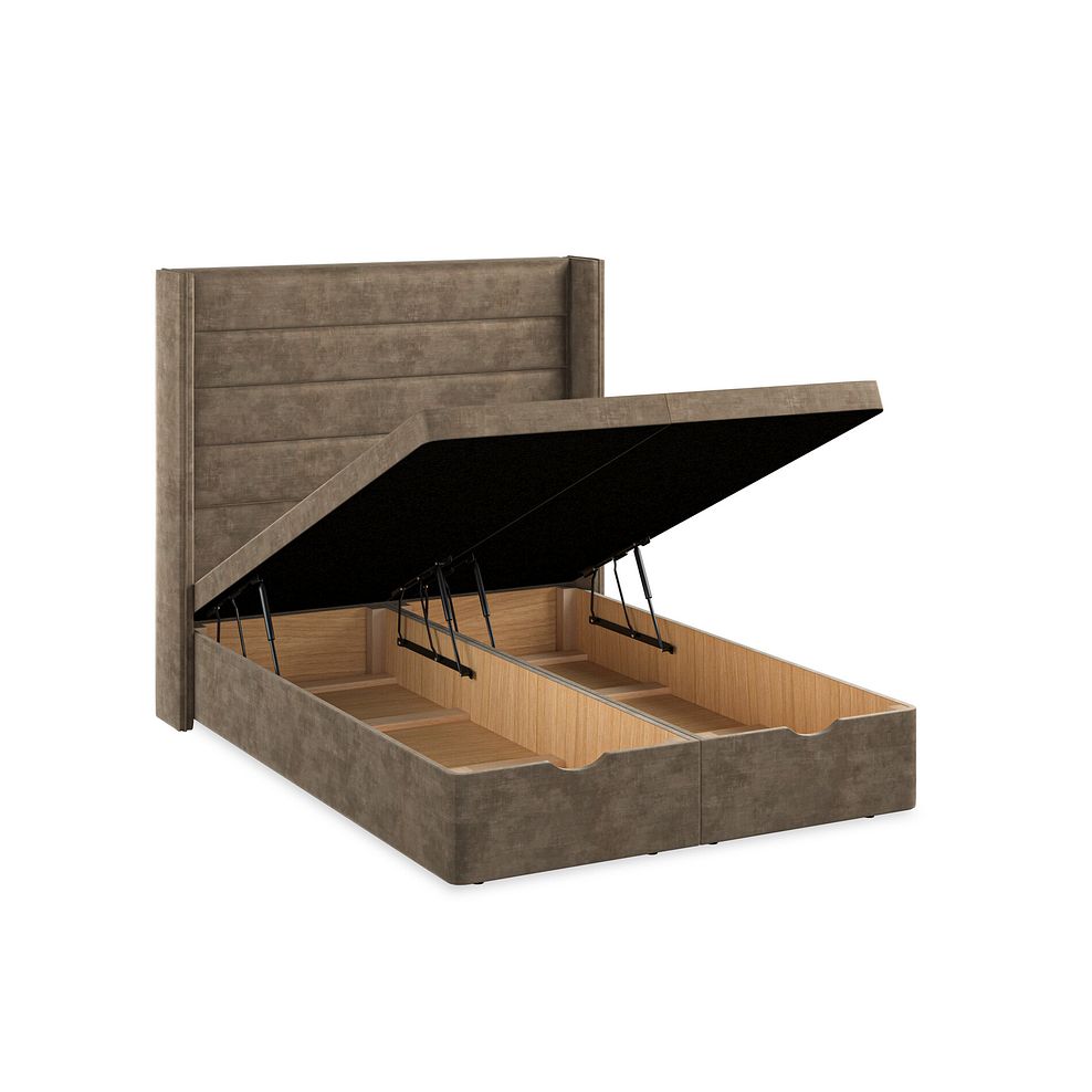 Penryn Double Storage Ottoman Bed with Winged Headboard in Heritage Velvet - Cedar 3