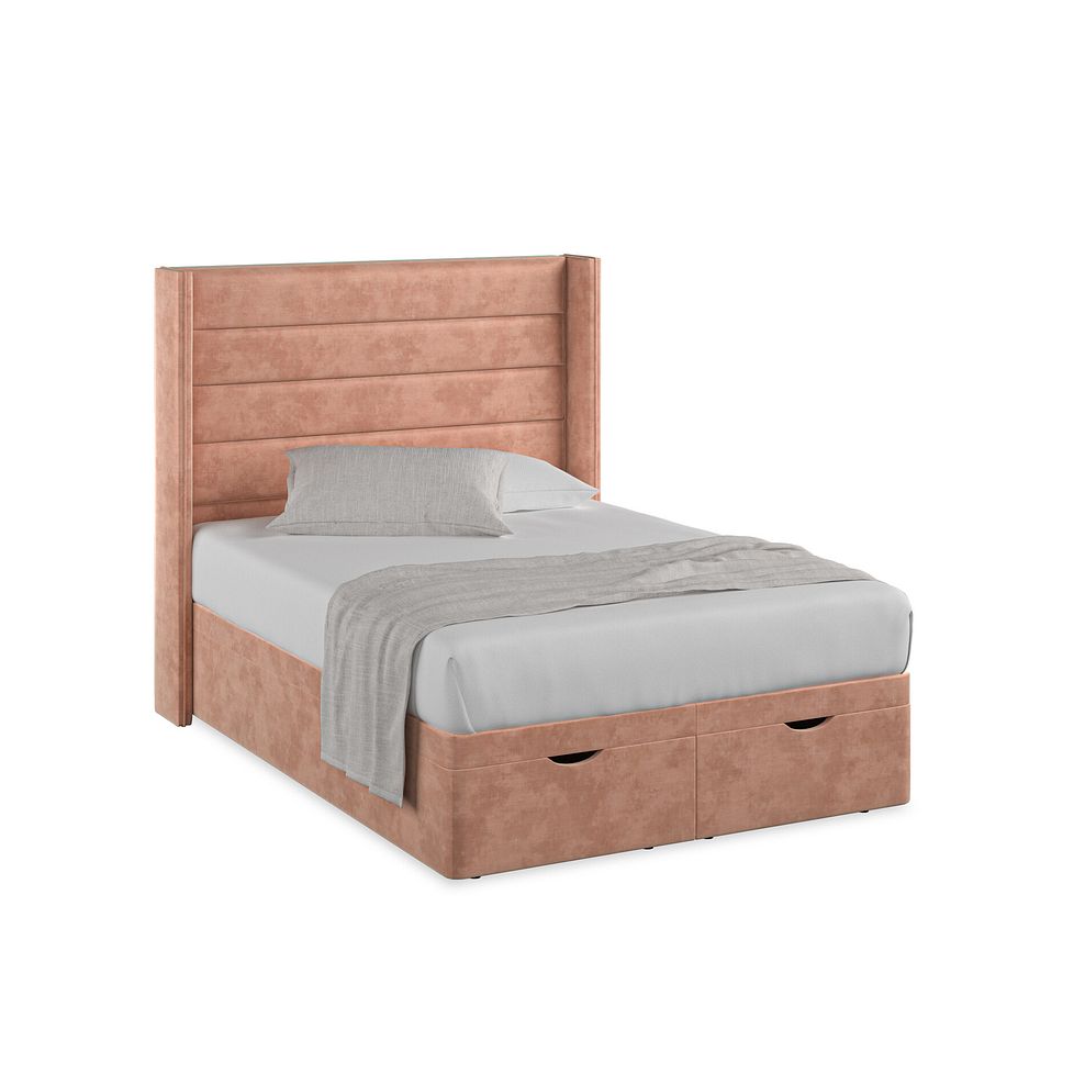 Penryn Double Storage Ottoman Bed with Winged Headboard in Heritage Velvet - Powder Pink 1