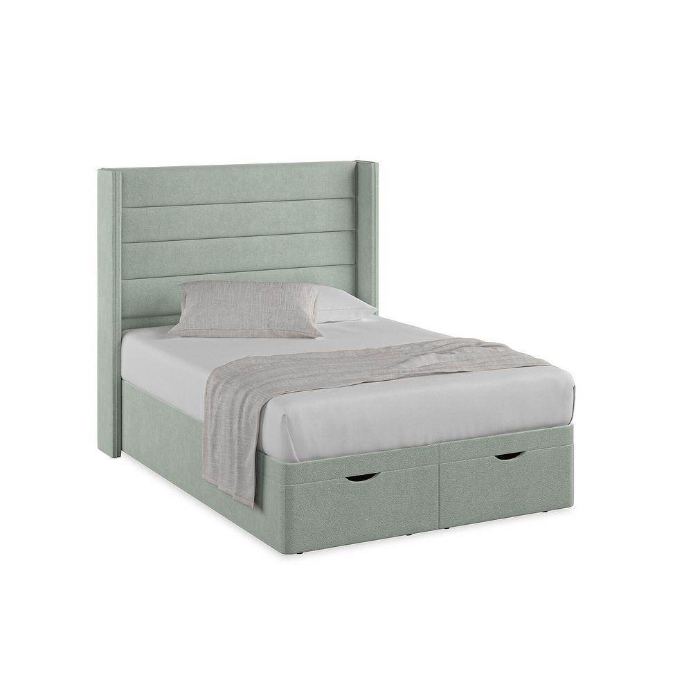 Penryn Double Storage Ottoman Bed with Winged Headboard in Venice Fabric - Duck Egg 1