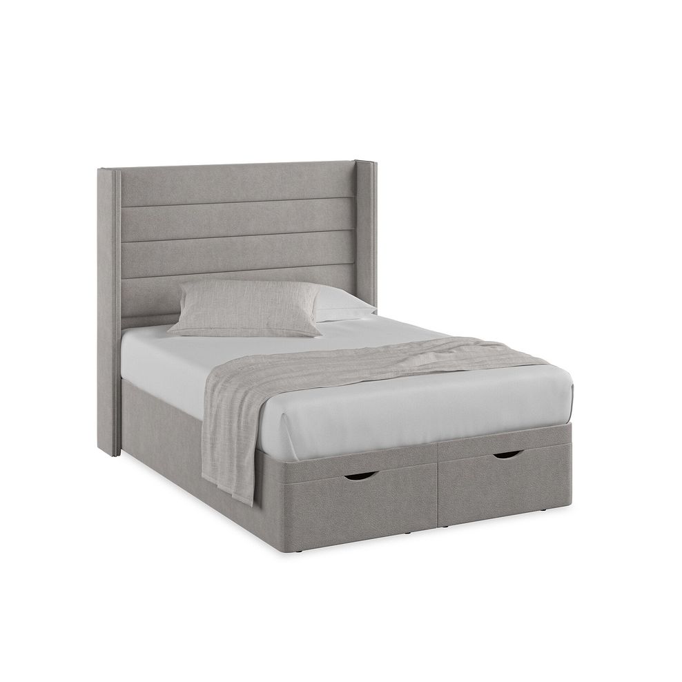 Penryn Double Storage Ottoman Bed with Winged Headboard in Venice Fabric - Grey 1