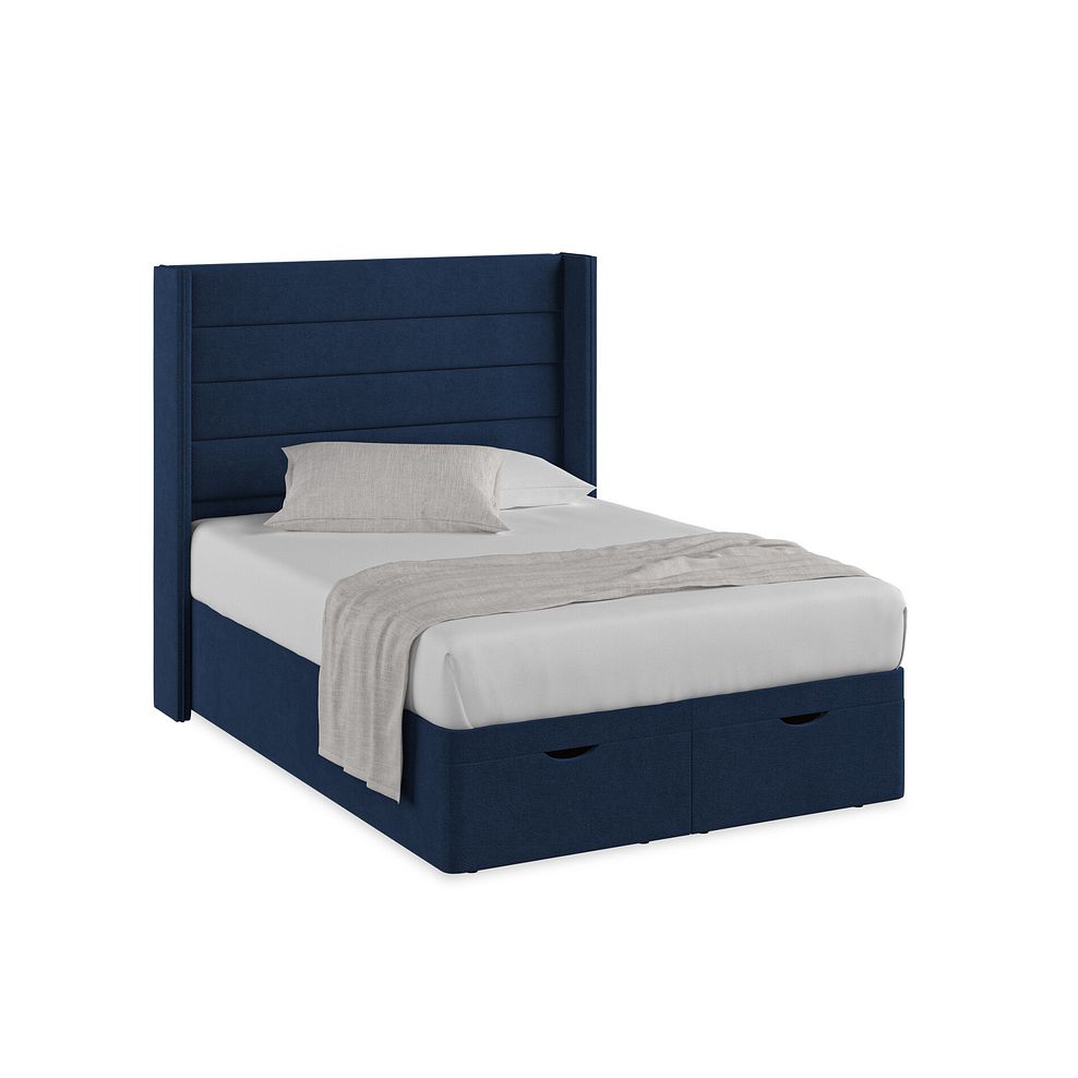 Penryn Double Storage Ottoman Bed with Winged Headboard in Venice Fabric - Marine 1