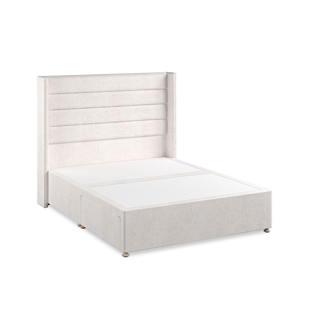 Penryn King-Size 2 Drawer Divan Bed with Winged Headboard in Brooklyn Fabric - Lace White 2