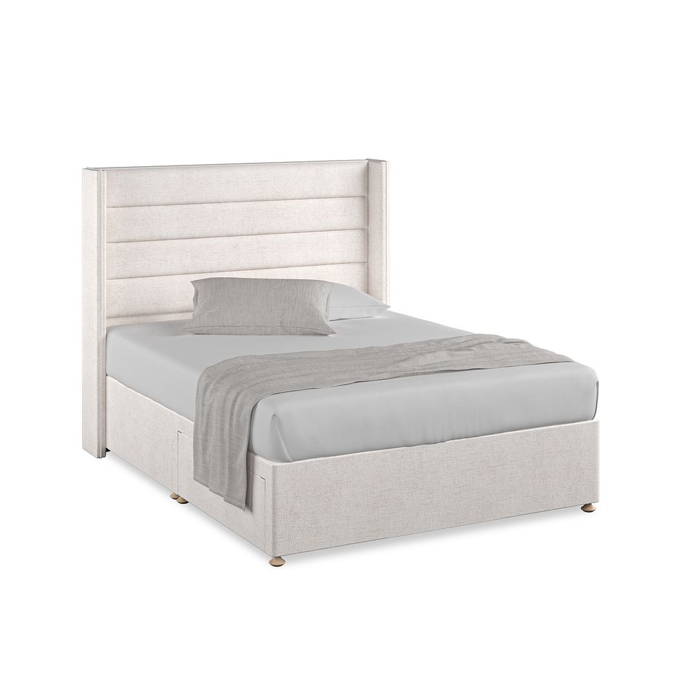 Penryn King-Size 2 Drawer Divan Bed with Winged Headboard in Brooklyn Fabric - Lace White 1