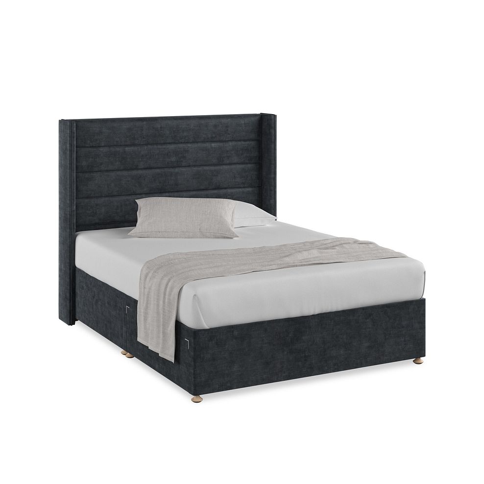 Penryn King-Size 2 Drawer Divan Bed with Winged Headboard in Heritage Velvet - Charcoal 1