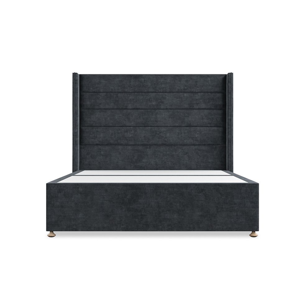 Penryn King-Size 2 Drawer Divan Bed with Winged Headboard in Heritage Velvet - Charcoal 3