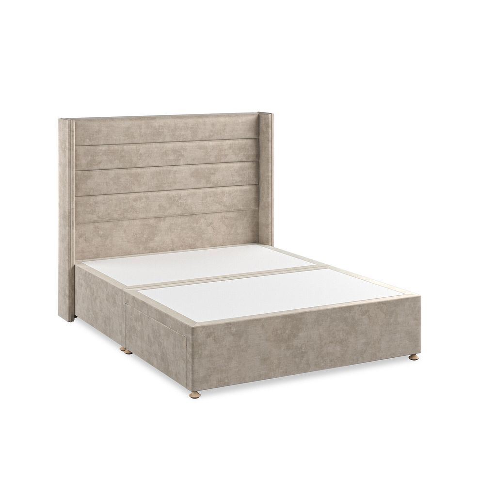 Penryn King-Size 2 Drawer Divan Bed with Winged Headboard in Heritage Velvet - Mink 2