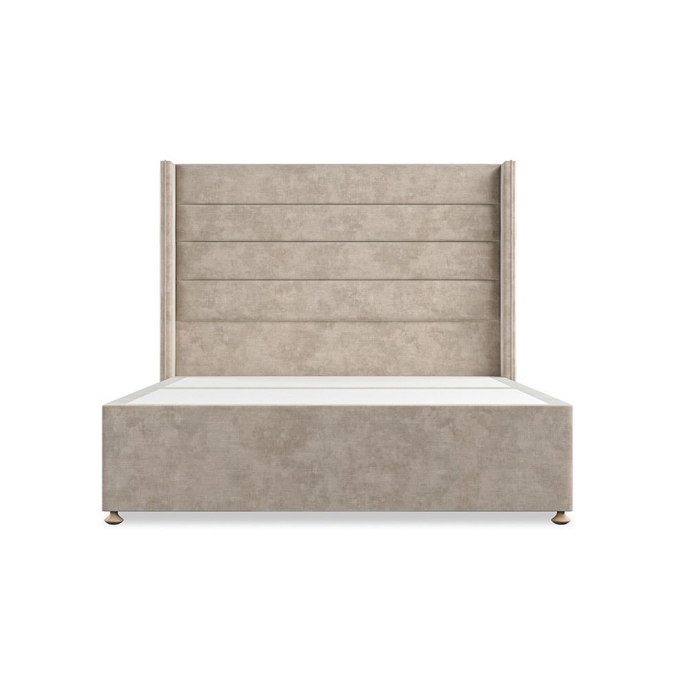 Penryn King-Size 2 Drawer Divan Bed with Winged Headboard in Heritage Velvet - Mink 3