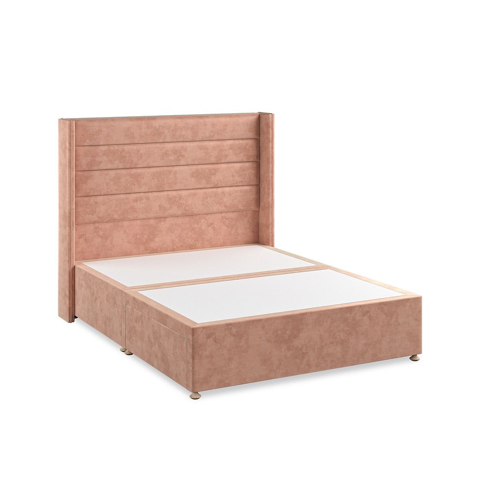 Penryn King-Size 2 Drawer Divan Bed with Winged Headboard in Heritage Velvet - Powder Pink 2