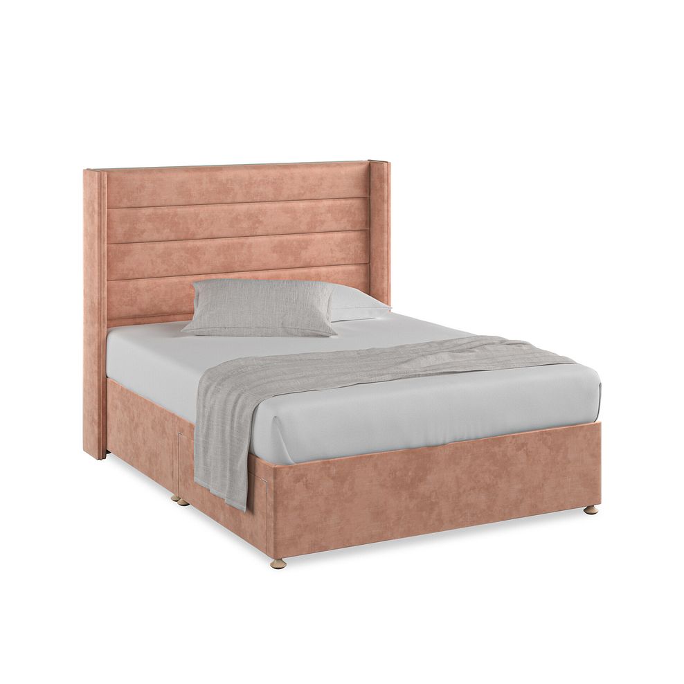 Penryn King-Size 2 Drawer Divan Bed with Winged Headboard in Heritage Velvet - Powder Pink 1