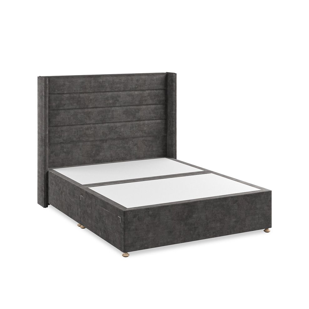 Penryn King-Size 2 Drawer Divan Bed with Winged Headboard in Heritage Velvet - Steel 2