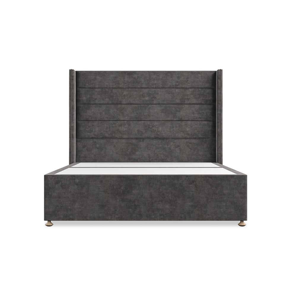 Penryn King-Size 2 Drawer Divan Bed with Winged Headboard in Heritage Velvet - Steel 3
