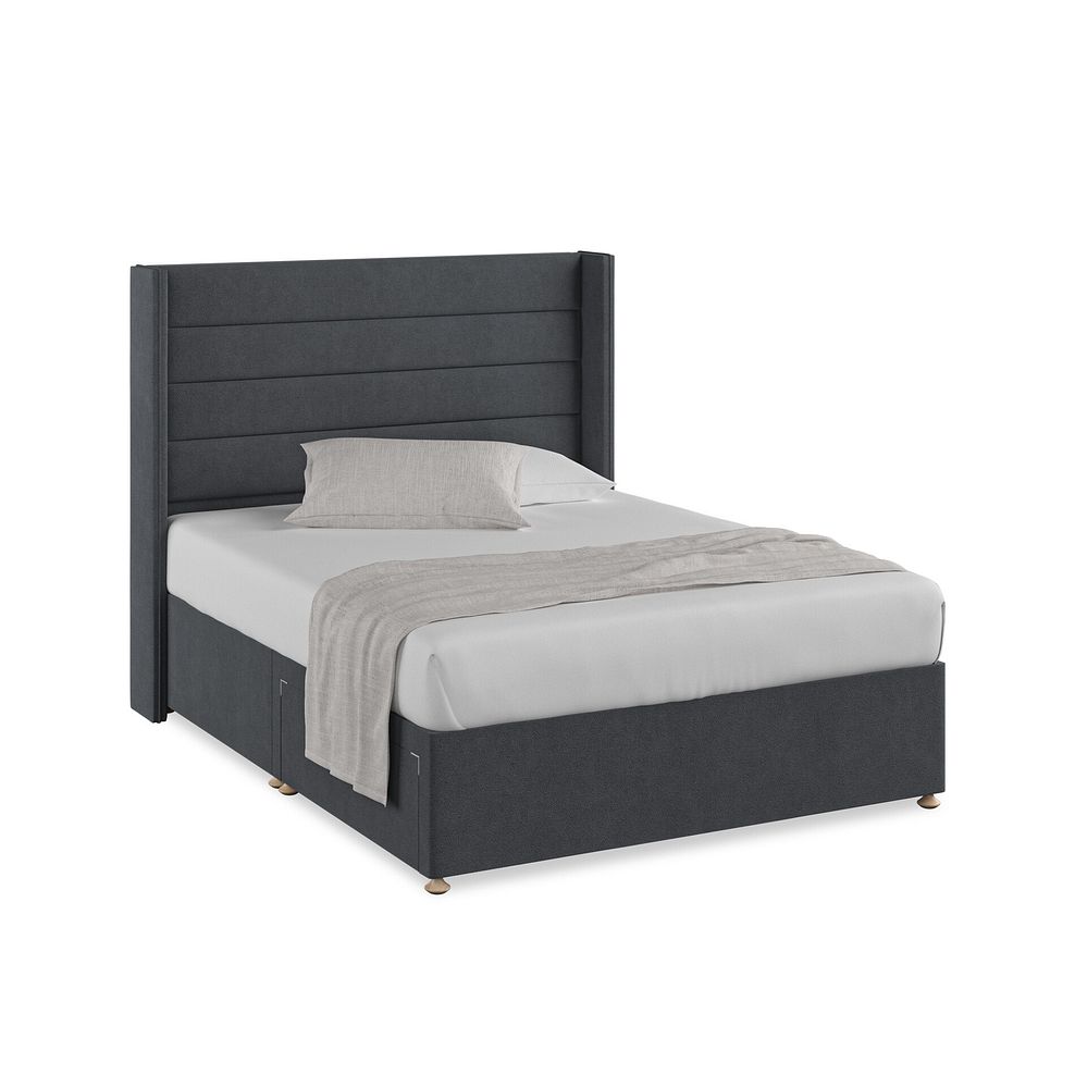 Penryn King-Size 2 Drawer Divan Bed with Winged Headboard in Venice Fabric - Anthracite 1
