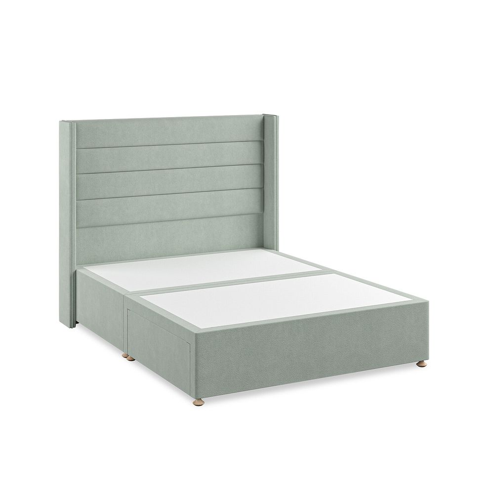 Penryn King-Size 2 Drawer Divan Bed with Winged Headboard in Venice Fabric - Duck Egg 2