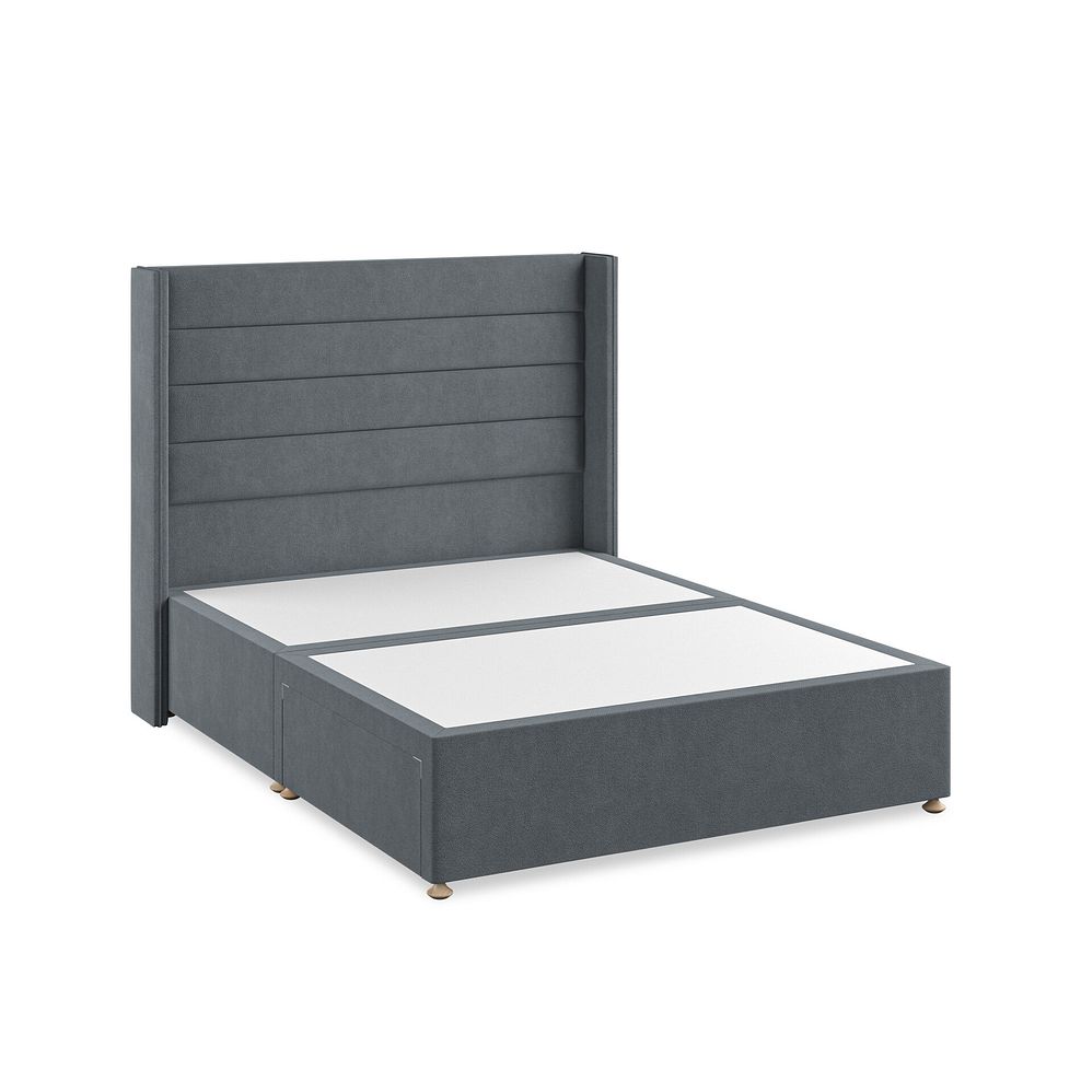 Penryn King-Size 2 Drawer Divan Bed with Winged Headboard in Venice Fabric - Graphite 2
