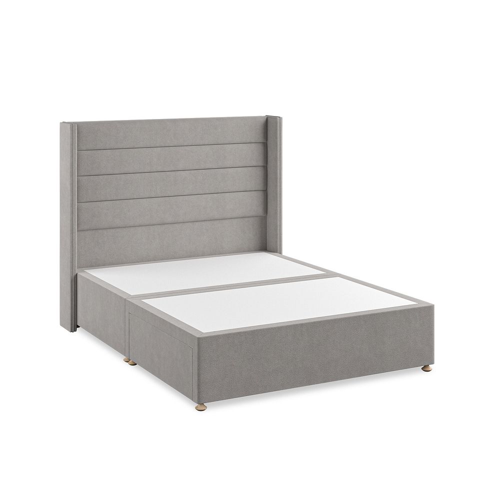 Penryn King-Size 2 Drawer Divan Bed with Winged Headboard in Venice Fabric - Grey 2