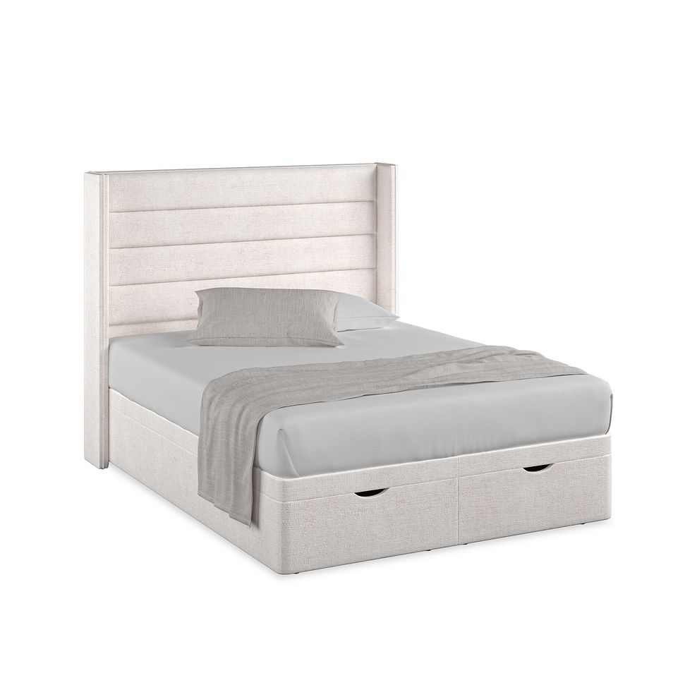 Penryn King-Size Storage Ottoman Bed with Winged Headboard in Brooklyn Fabric - Lace White 1