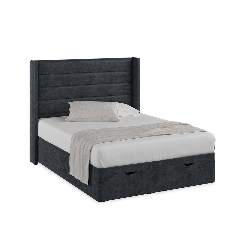 Penryn King-Size Storage Ottoman Bed with Winged Headboard in Heritage Velvet - Charcoal 1