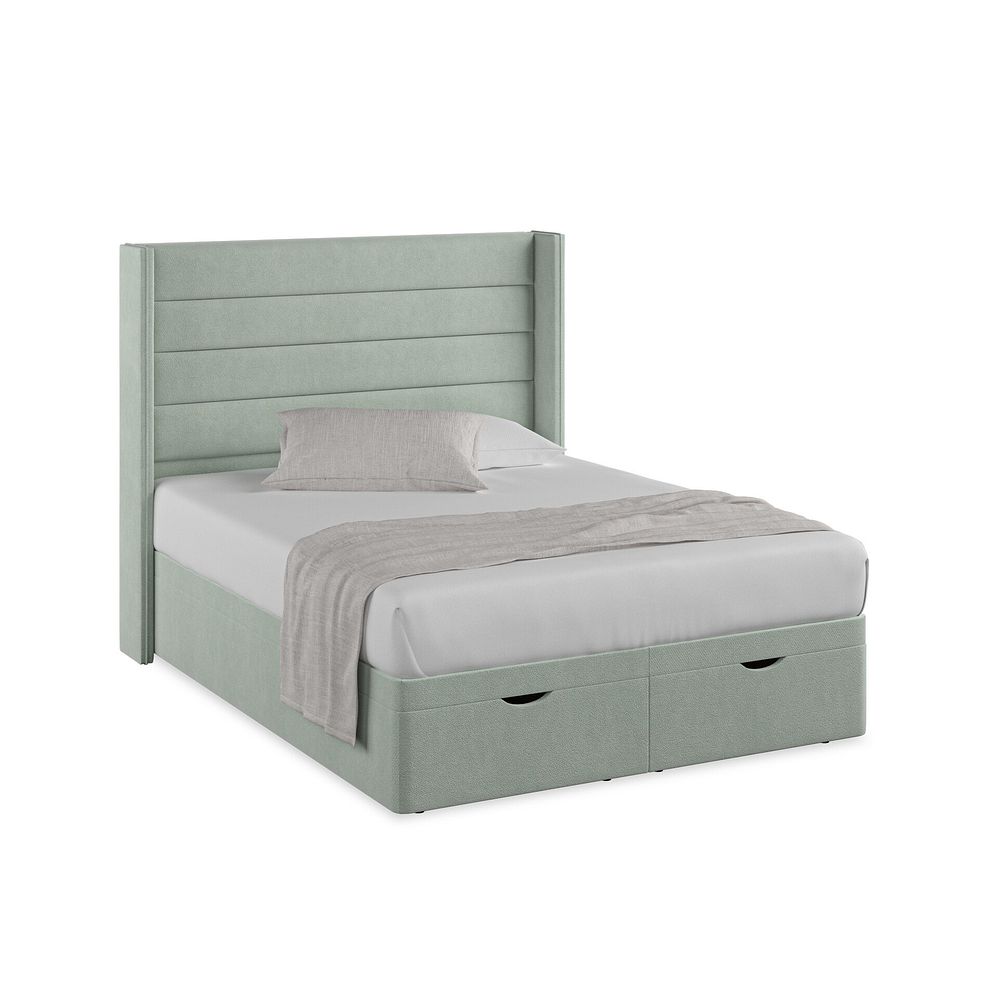Penryn King-Size Storage Ottoman Bed with Winged Headboard in Venice Fabric - Duck Egg 1