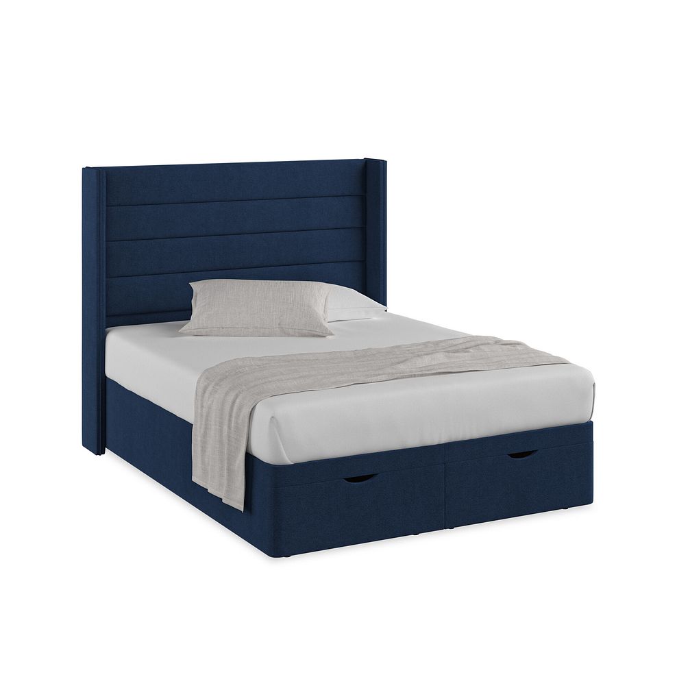 Penryn King-Size Storage Ottoman Bed with Winged Headboard in Venice Fabric - Marine 1