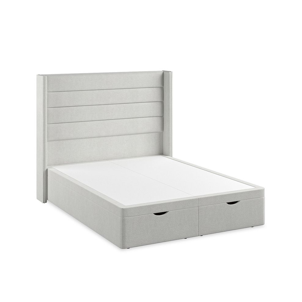 Penryn King-Size Storage Ottoman Bed with Winged Headboard in Venice Fabric - Silver 2