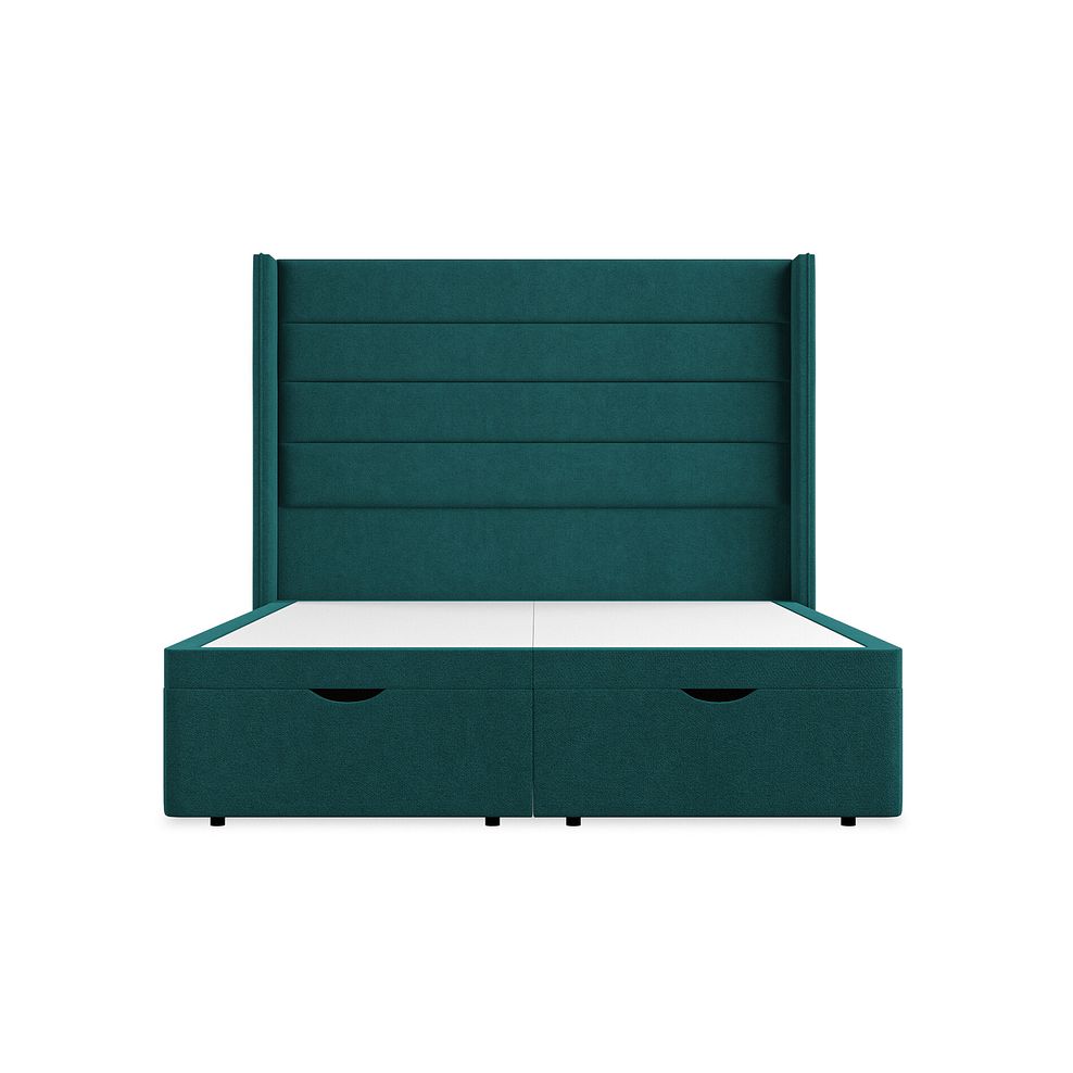 Penryn King-Size Storage Ottoman Bed with Winged Headboard in Venice Fabric - Teal 4