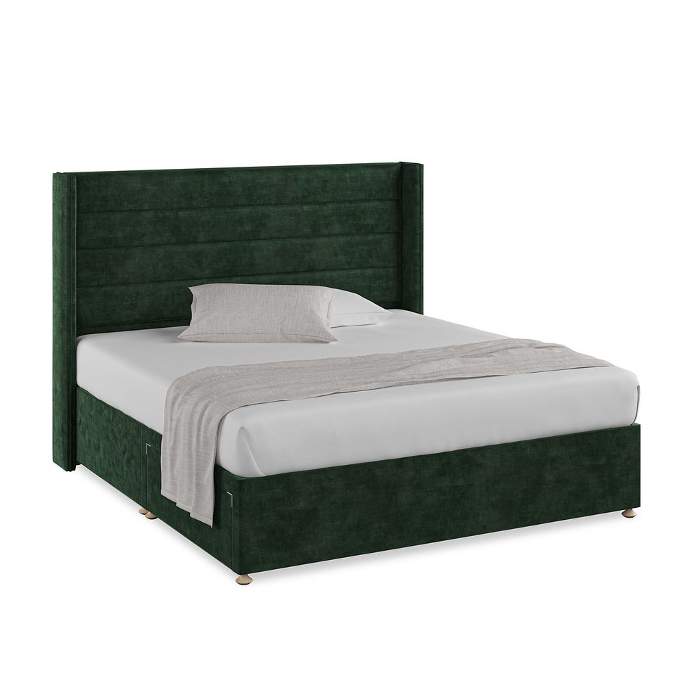 Penryn Super King-Size 2 Drawer Divan Bed with Winged Headboard in Heritage Velvet - Bottle Green 1