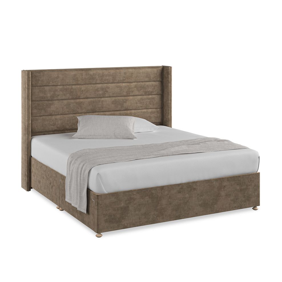 Penryn Super King-Size 2 Drawer Divan Bed with Winged Headboard in Heritage Velvet - Cedar Thumbnail 1