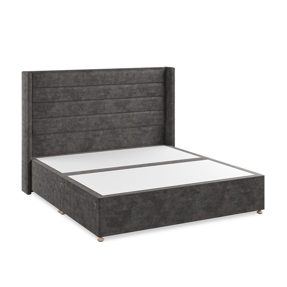Penryn Super King-Size 2 Drawer Divan Bed with Winged Headboard in Heritage Velvet - Steel 2