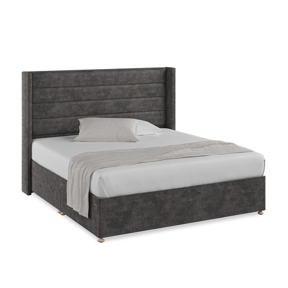 Penryn Super King-Size 2 Drawer Divan Bed with Winged Headboard in Heritage Velvet - Steel 1