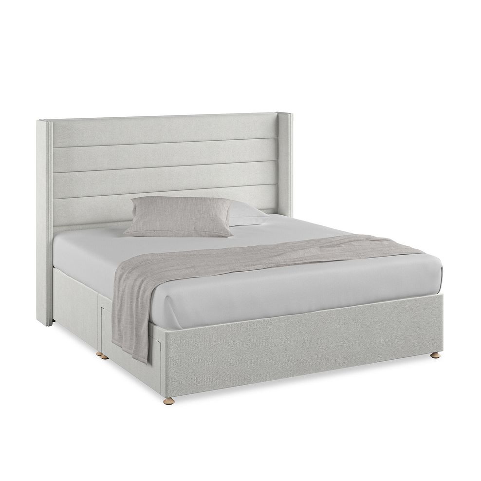 Penryn Super King-Size 2 Drawer Divan Bed with Winged Headboard in Venice Fabric - Silver Thumbnail 1