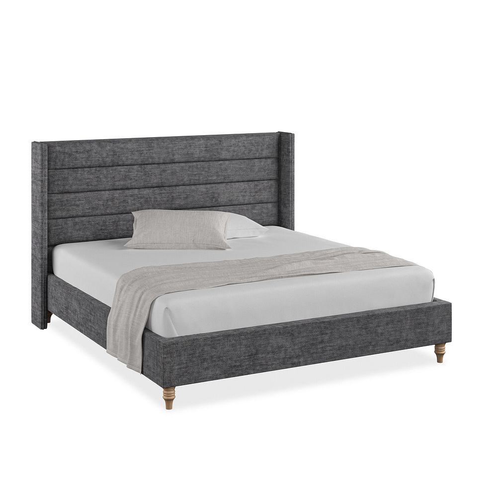 Penryn Super King-Size Bed with Winged Headboard in Brooklyn Fabric - Asteroid Grey 1