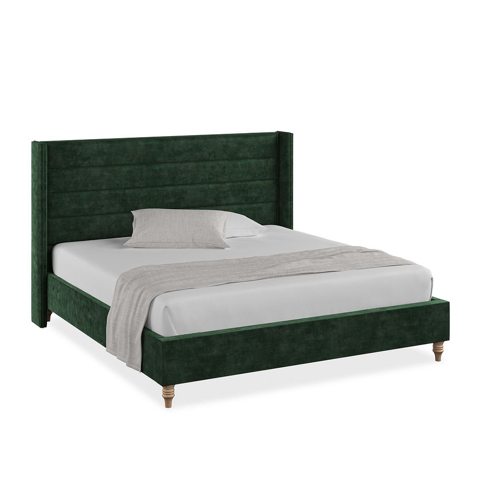 Penryn Super King-Size Bed with Winged Headboard in Heritage Velvet - Bottle Green Thumbnail 1