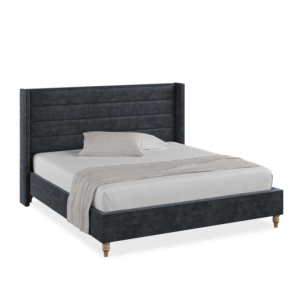 Penryn Super King-Size Bed with Winged Headboard in Heritage Velvet - Charcoal 1