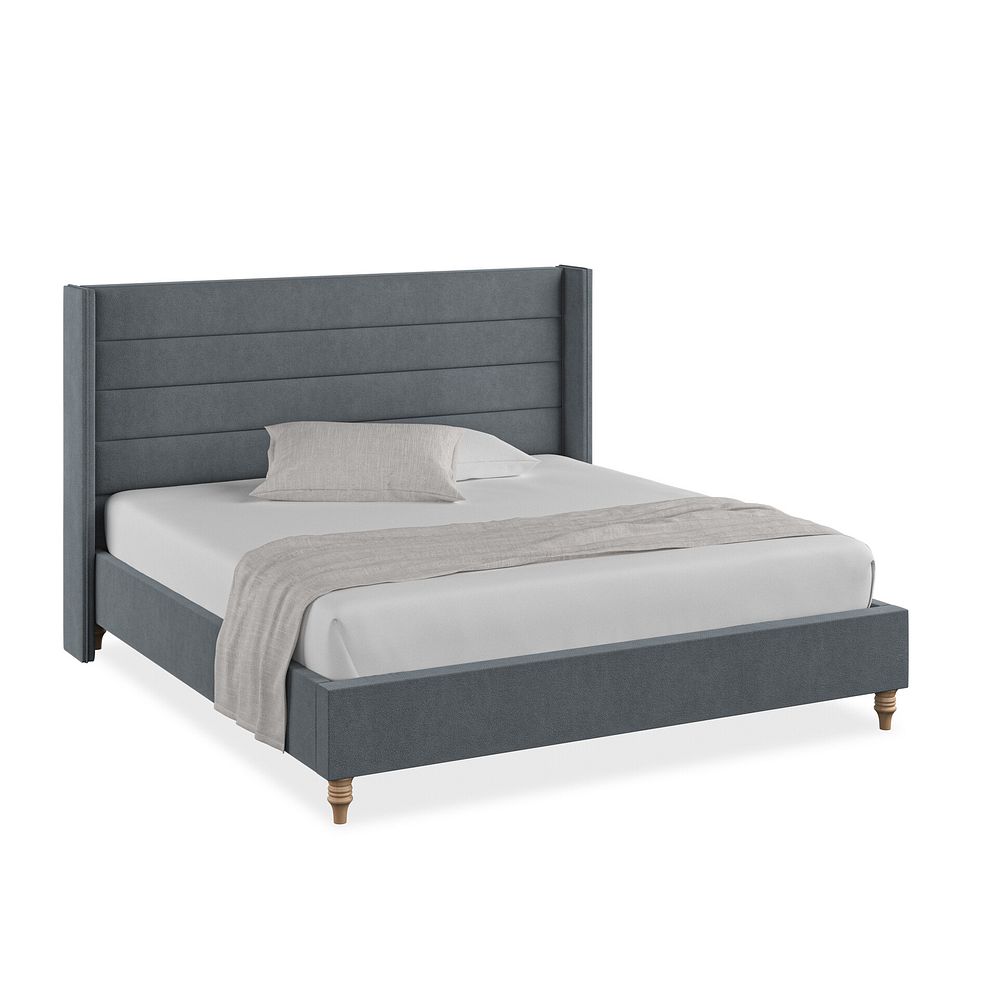 Penryn Super King-Size Bed with Winged Headboard in Venice Fabric - Graphite 1