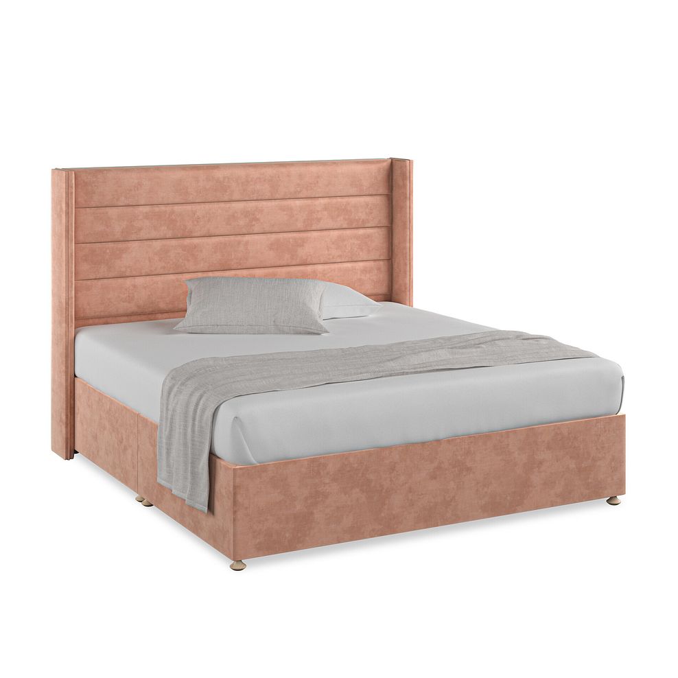 Penryn Super King-Size Divan Bed with Winged Headboard in Heritage Velvet - Powder Pink 1