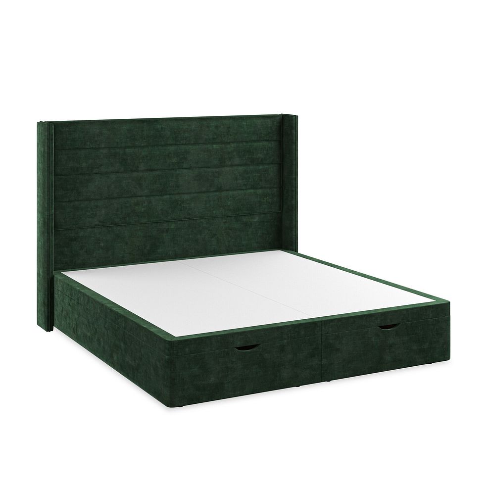 Penryn Super King-Size Storage Ottoman Bed with Winged Headboard in Heritage Velvet - Bottle Green 2