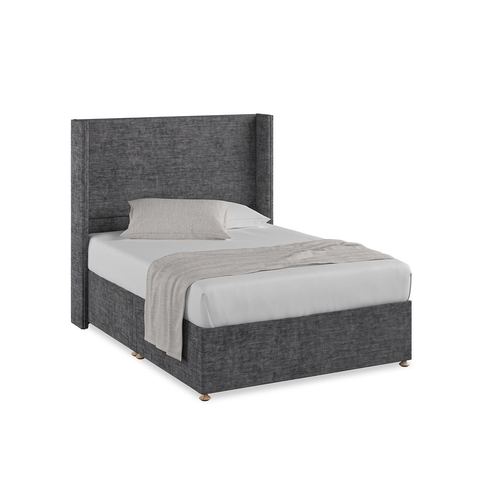 Penzance Double 2 Drawer Divan Bed with Winged Headboard in Brooklyn Fabric - Asteroid Grey 1