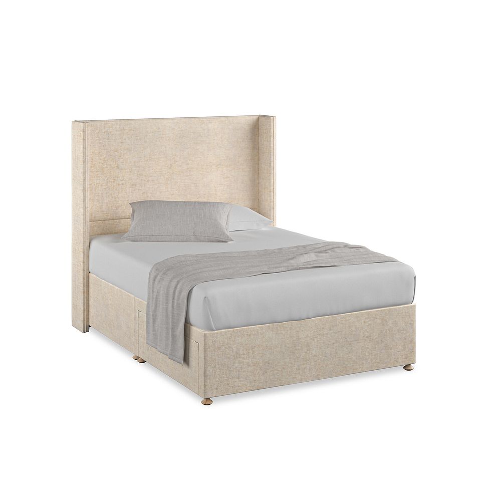 Penzance Double 2 Drawer Divan Bed with Winged Headboard in Brooklyn Fabric - Eggshell 1