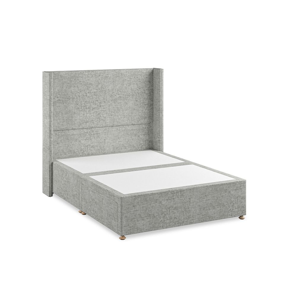 Penzance Double 2 Drawer Divan Bed with Winged Headboard in Brooklyn Fabric - Fallow Grey 2