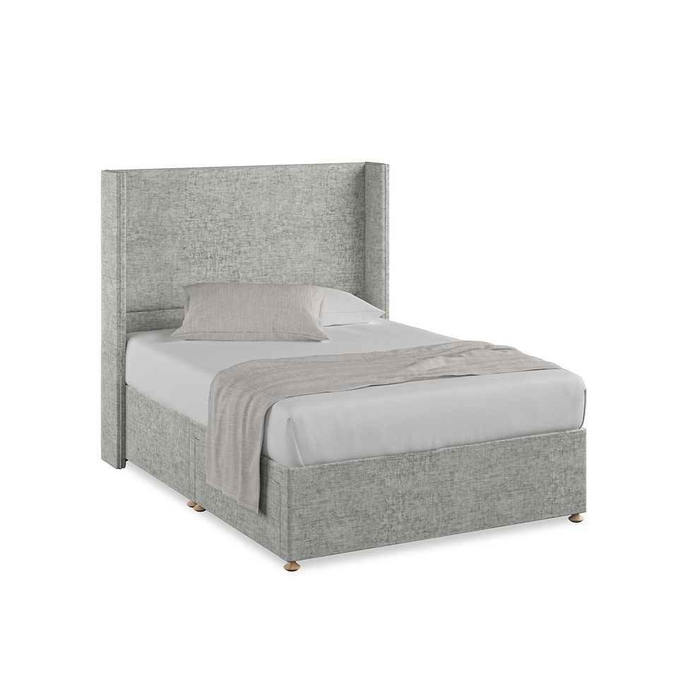 Penzance Double 2 Drawer Divan Bed with Winged Headboard in Brooklyn Fabric - Fallow Grey 1