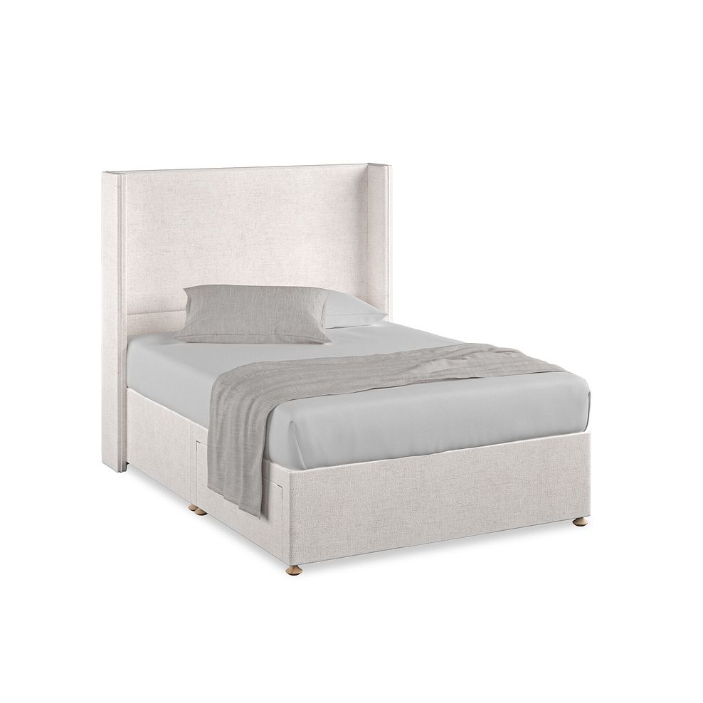 Penzance Double 2 Drawer Divan Bed with Winged Headboard in Brooklyn Fabric - Lace White 1