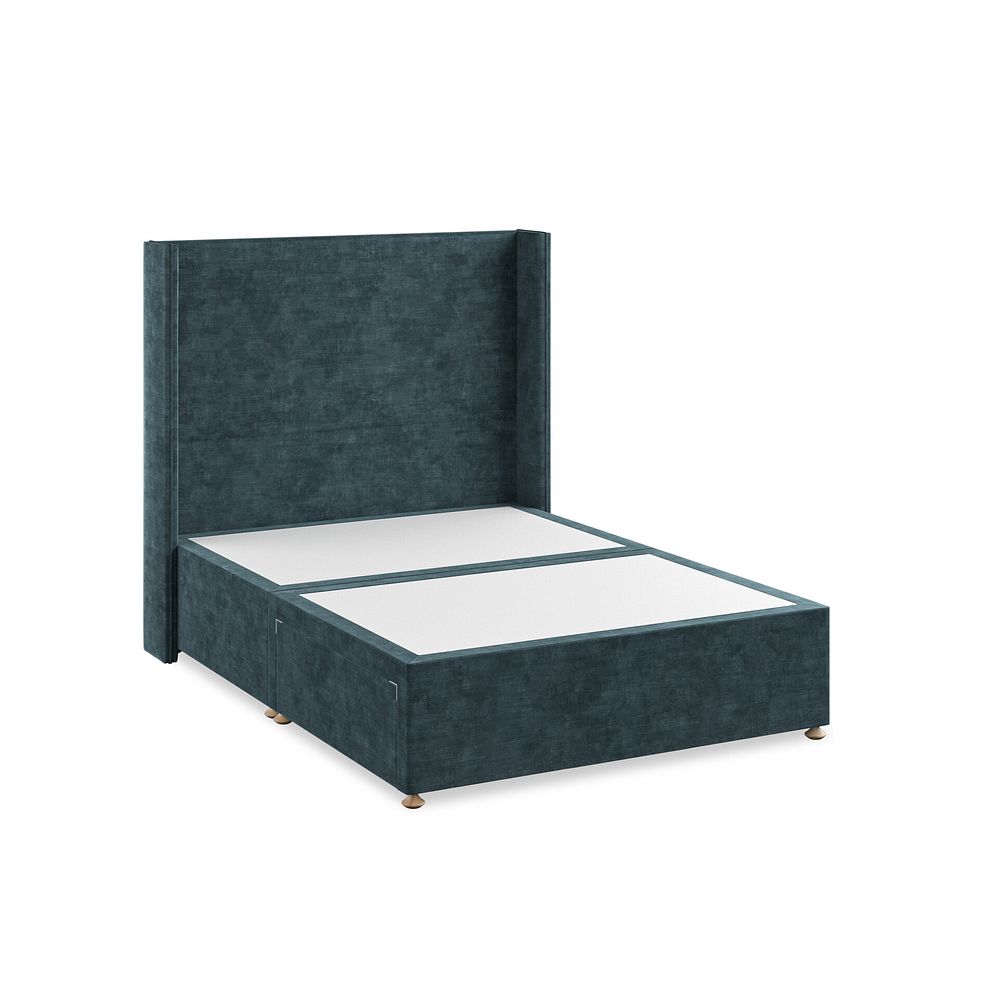 Penzance Double 2 Drawer Divan Bed with Winged Headboard in Heritage Velvet - Airforce 2