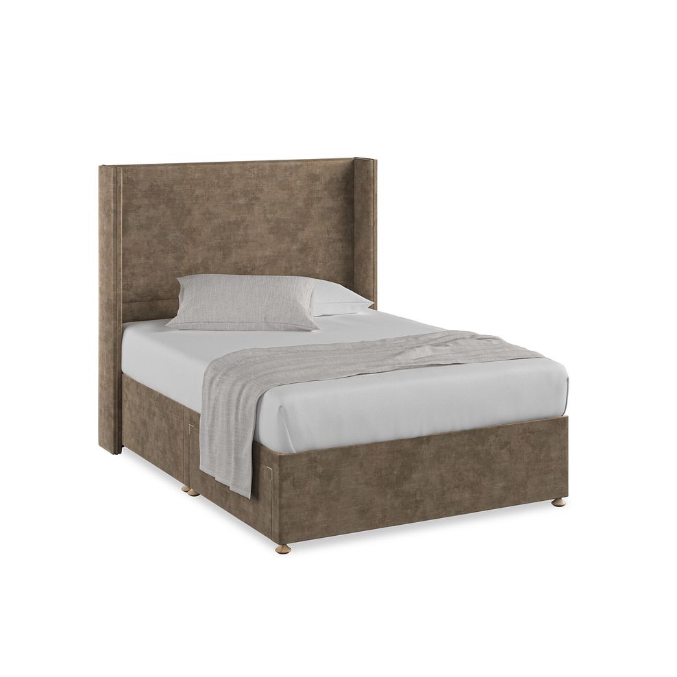 Penzance Double 2 Drawer Divan Bed with Winged Headboard in Heritage Velvet - Cedar 1