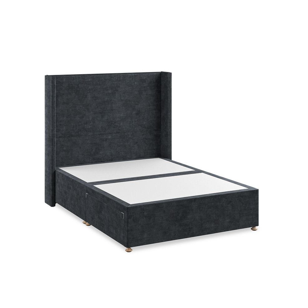 Penzance Double 2 Drawer Divan Bed with Winged Headboard in Heritage Velvet - Charcoal 2
