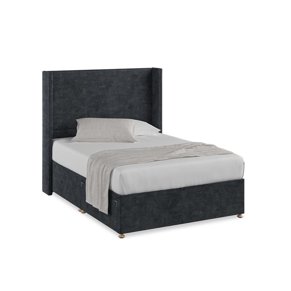 Penzance Double 2 Drawer Divan Bed with Winged Headboard in Heritage Velvet - Charcoal 1