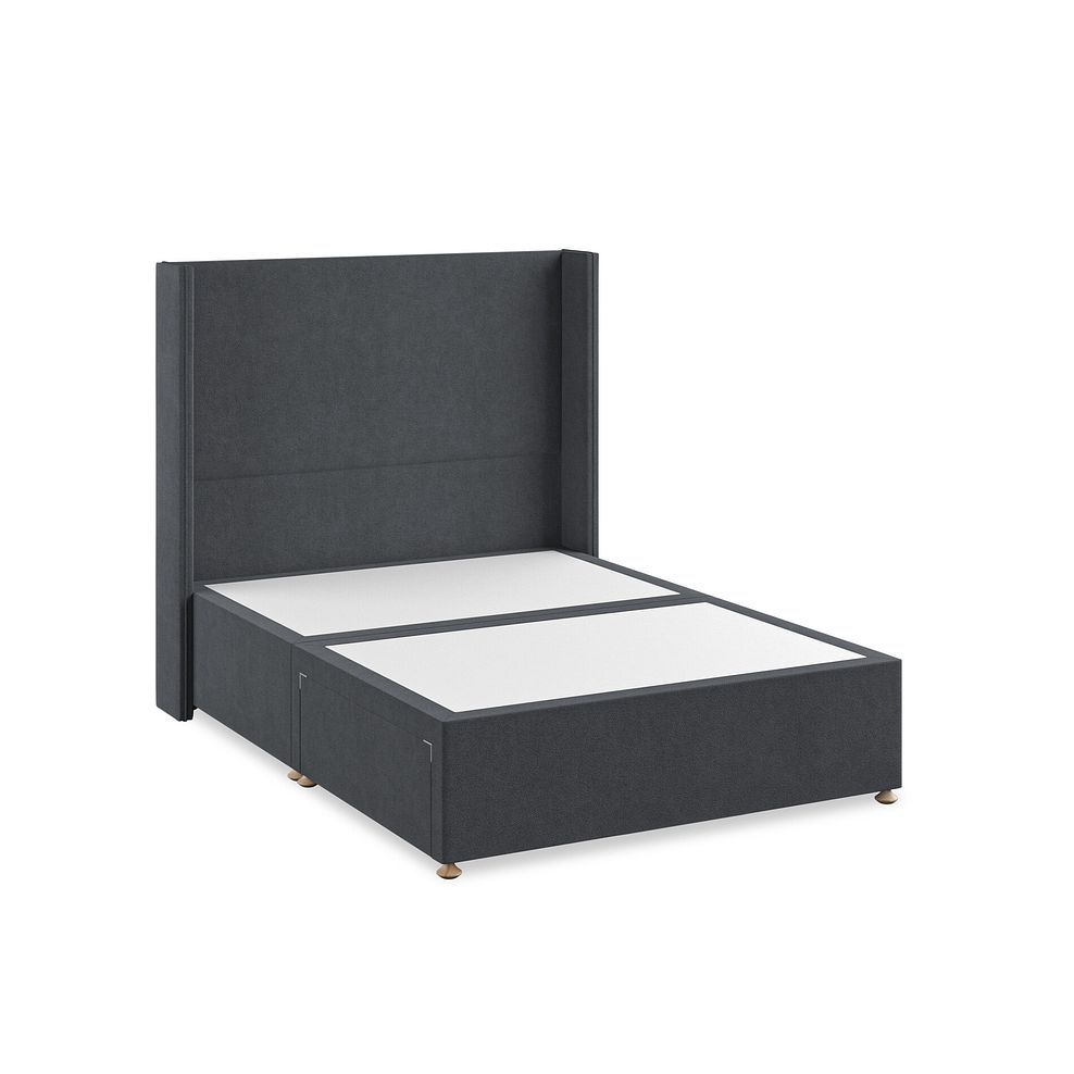 Penzance Double 2 Drawer Divan Bed with Winged Headboard in Venice Fabric - Anthracite 2