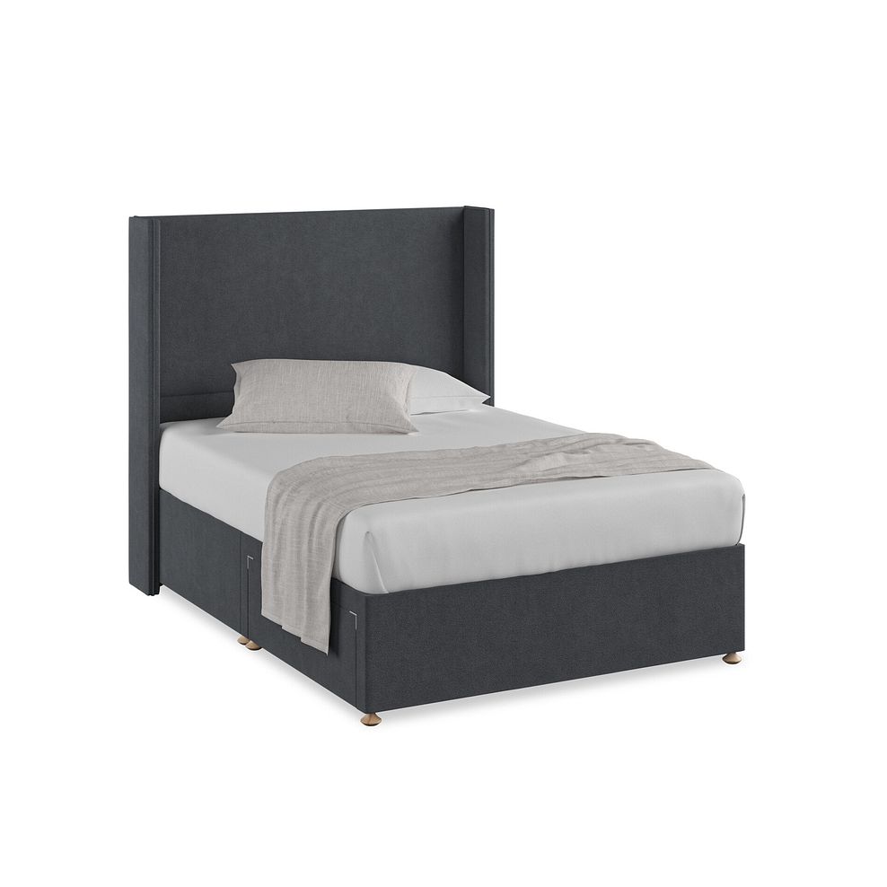 Penzance Double 2 Drawer Divan Bed with Winged Headboard in Venice Fabric - Anthracite 1